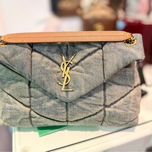 Yves Saint Laurent Gray and Tan Quilted Shoulder Bag